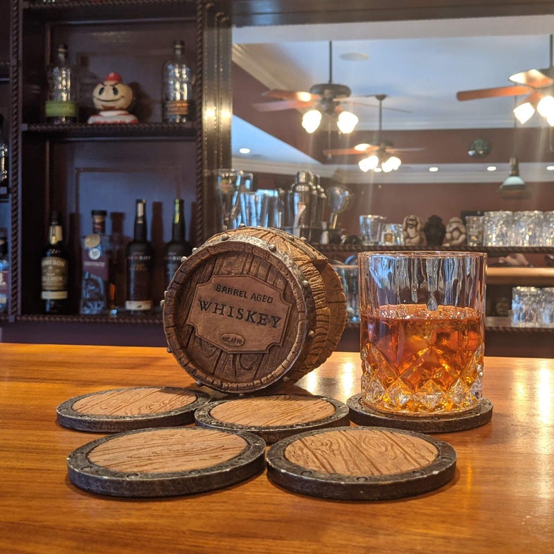 Pine Ridge Whiskey Bourbon Barrel Coaster Set - 5 Rustic Pieces for Bar Decorations for Home, Coasters for Men, Ideal Bar Coasters for Whiskey and Bourbon Drinkers, Man Cave Essentials - Image 5